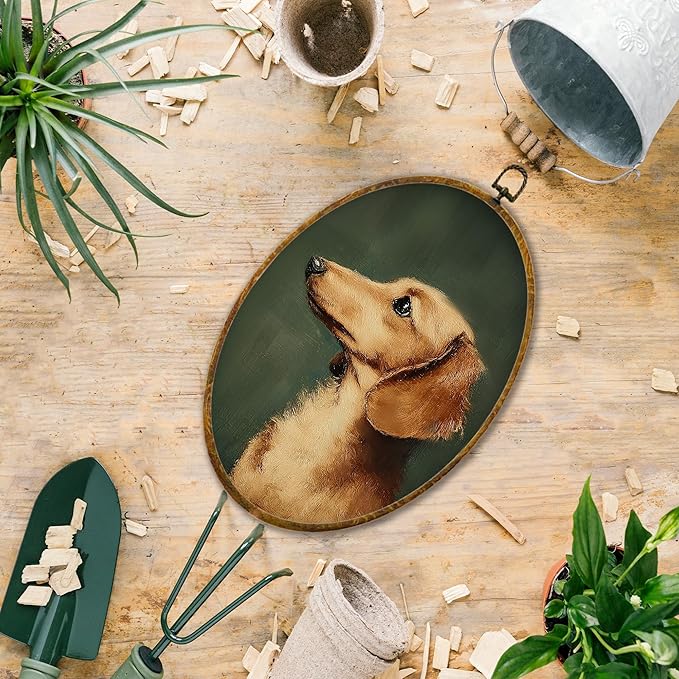 Hiuwevt Vintage Dachshund Oval Wall Art Decor, Dachshund Doxie Gifts for Women Framed Canvas Prints, Wiener Dog Gifts Oval Wall Hanging Decor for Bedroom Living Room Decorations, 8.6x11.4 Inches