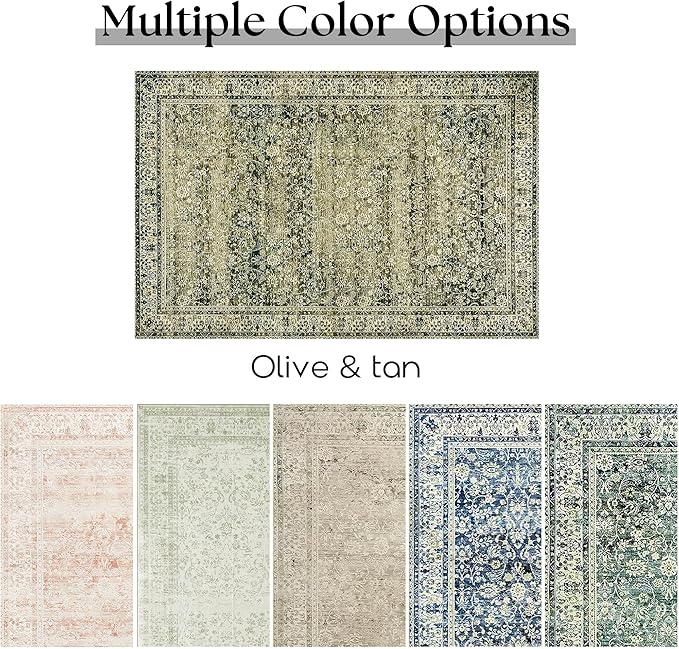 Vintage Design Floral Area Cream Rug Distressed Carpet Washable Non Slip Rug Kitchen Bedroom Dining Room 3x5 Cover Print,Tan Brown and Cream Beige