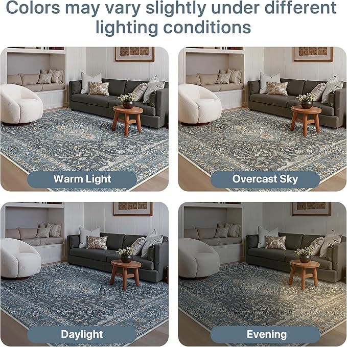GENIMO Hallway Rug, Machine Washable Runner Rug 2'6''x10', Vintage Kitchen Runner Non Slip, Ultra-Thin Low Pile Soft Woven Fiber Carpet for Entryway, Corridor, Laundry, Blue Black