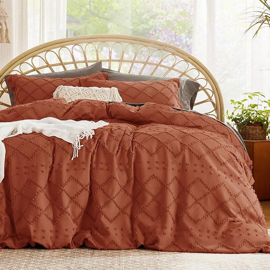 Bedsure Boho Duvet Cover Full Size - Terracotta Breathable & Soft Boho Bedding, Machine Washable Comforter Cover for All Seasons, Includes 1 Duvet Cover 80"x90" with 2 Pillow Shams & Zipper Closure
