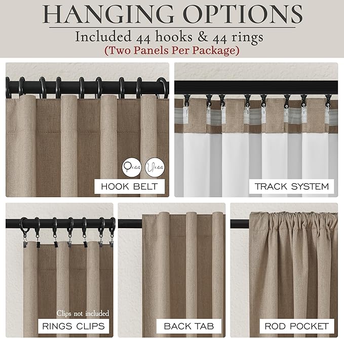 Rust Brown Blackout Curtains 60 Inches Extra Wide Linen 96 Inch Length for Living Room, Pleated Farmhouse Bedroom Chocolate Thermal Drapes for Winter Thick Large Window 60"W x 96"L 2 Panels