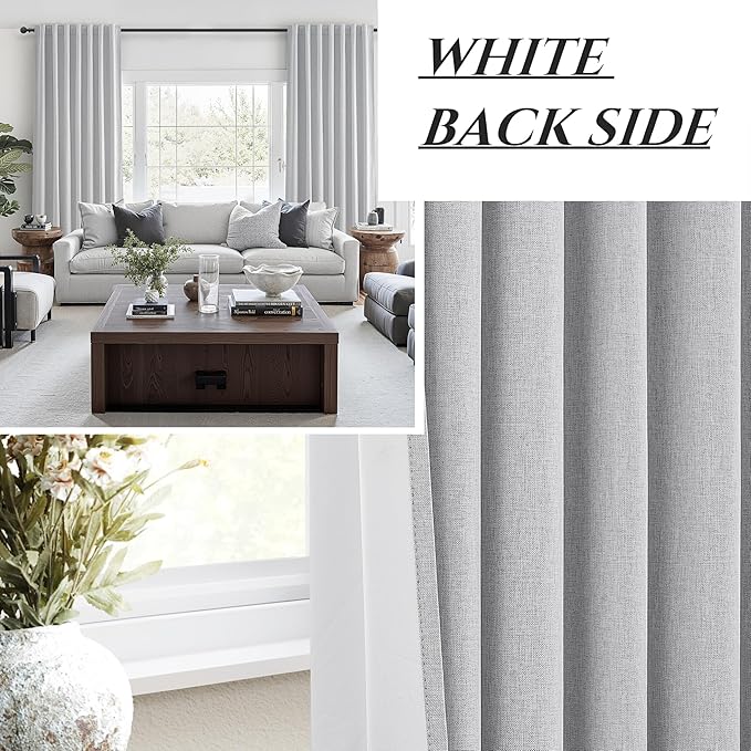 Light Grey Blackout Curtains 102 Inch Length 2 Panels Set for Bedroom, Modern Faux Linen Room Darkening Pleated Gray Burg with Rod Pocket Back Tab Insulated Curtain for Office Sunroom (50"Wx102"Lx2 )