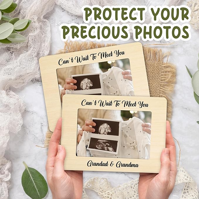 First Christmas Baby Picture Frame - Can’t Wait To Meet You Gender Reveal Decorations and Baby Shower Gifts for New Mom Grandparent Pregnancy Announcement Newborn Nursery 4 X 6 Inch Frame - A08