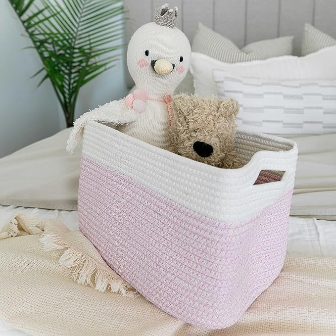 OrganiHaus Set of 3 Pink Woven Storage Baskets for Shelves, Decorative Organizer Bins for Closet & Bathroom, Multipurpose Home Organization Baskets, Toy Storage Basket - 15x9x10 inches