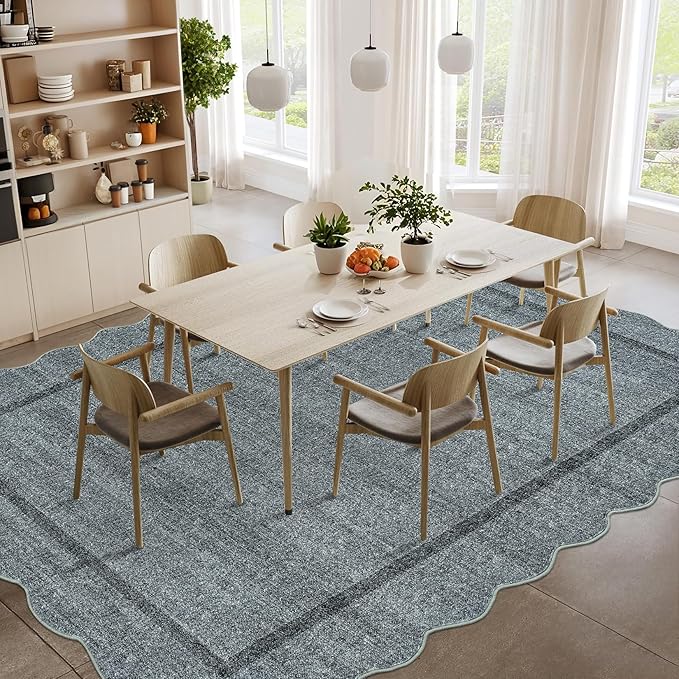 GarveeHome Scalloped Large Area Rug 10x13 Area Rug for Living Room Washable Rug Modern Rug Non Slip Throw Rugs Bedroom Rugs Low Pile Soft Stain Resistant Carpet for Dining Room Nursery 10'x13' Grey