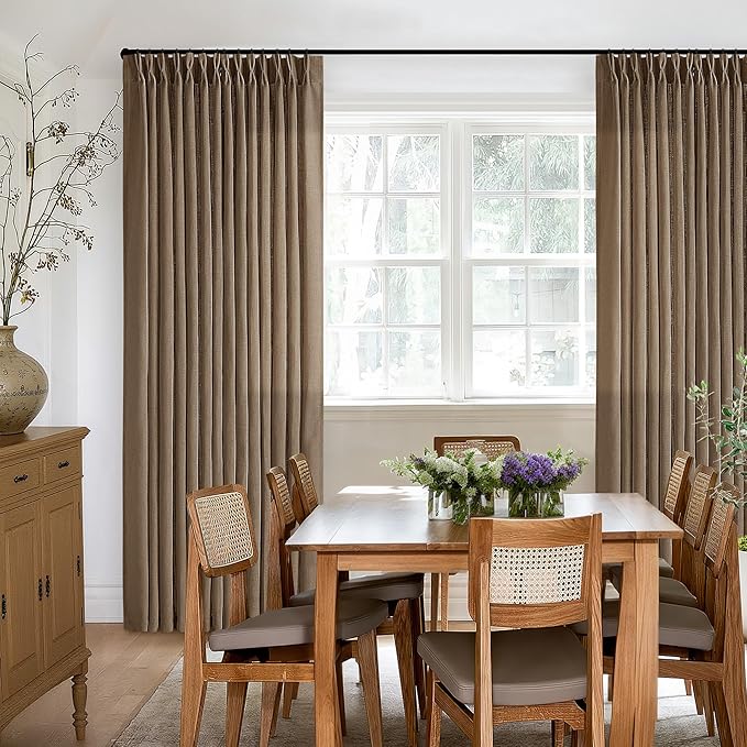 Extra Long Brown Linen Curtains 120 Inches Long Dutch Cocoa Boho Country Farmhouse Curtain Light Filtering Semi Sheer Back Tab Pinch Pleat Curtain for Tall Ceiling Living Room Bedroom 2 Panels