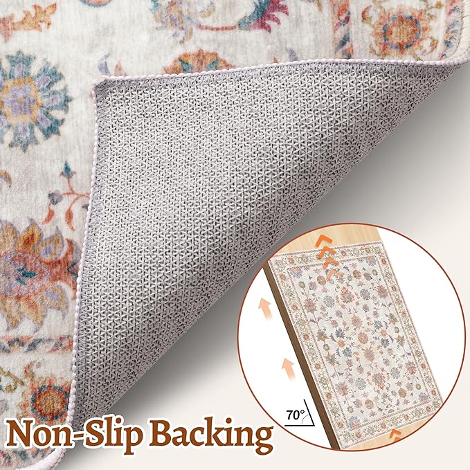 Tangsoo Floral Area Rug 6x9 Machine Washable Non-Slip Rug Vintage Distressed Boho Print, Soft Low Pile Carpet for Living Room, Bedroom, Dining Room, Pet & Child Friendly (Home Decor)
