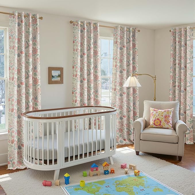 jinchan Nursery Curtains 95% Blackout Pink Floral Curtains for Girls Room, 84 Inch Length Farmhouse Drapes for Bedroom Living Room Darkening Window Treatment Grommet Top Set of 2 Panels