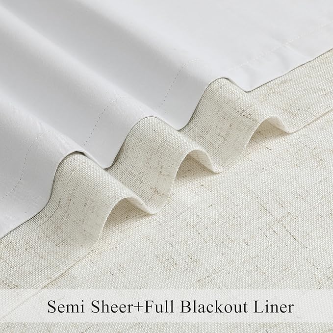 Natural Pinch Pleated Full Blackout Curtains Linen Texture Noise Reducing Window Treatment Panel 84 Inch Long for Living Room Bedroom Thermal Insulated Back Tab Drapes with Hooks, 2 Panel, 40"Wx84"L