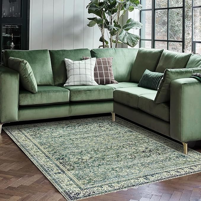3x5 Area Rug for Entryway Indoor,Washable Non Slip Boho Ultra Thin Entry Way Rugs for Inside House,3 x 5,Dark Green