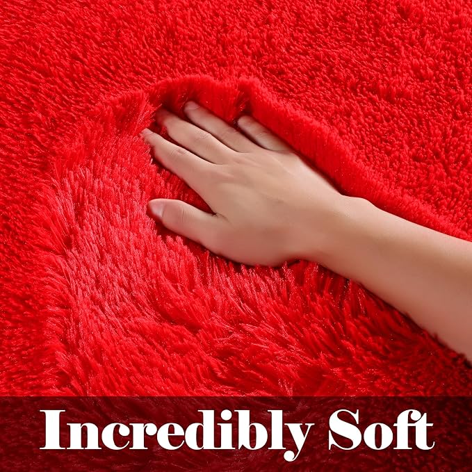 ONASAR Red Area Rugs for Bedroom Living Room, Washable Fluffy 4x6 Indoor Bedside Floor Throw Rug, Soft Plush Shaggy Carpet for Nursery Kids Girls Boys Teen Dorm Home Office Decor Aesthetic