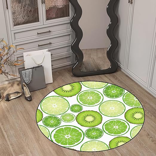 Round Kiwi Fruit Rug Green Circle Rugs for Bedroom Dorm Living Room Chinese Gooseberry Area Rug Floor Mat Pad Doormat Carpet, 3'X3'(90x90cm)