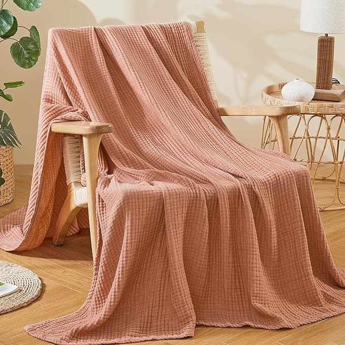 EMME Cotton Muslin King Blanket Bed Layering Breathable Gauze Blanket Soft Lightweight Blankets Adults (Orange Rust, 108"x90")