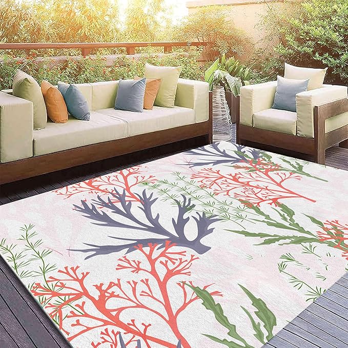 Sea World Rug,2x3ft Sea Turtle Decor,Ocean Pink Coral and Deep Sea Turtle Printed Ocean Theme Marine Flora and Fauna Floor Mat,Non-Slip Washable Rug Living Room Bedroom Kids Room Decorations