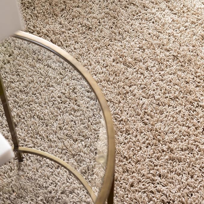 Unique Loom Solid Shag Collection Area Rug (8' x 10' Oval, Taupe)