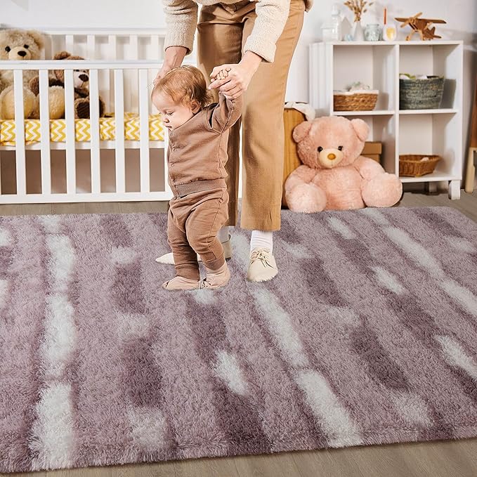 Meralax Abstract Pink Area Rugs for Living Room Bedroom Girls, 4x6 Feet Soft Fluffy Shaggy Bedside Rug, Indoor Floor Plush Carpet for Kids Girls, Dorms, Nursery Rooms, Home Decor Aesthetic