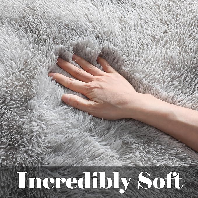 ONASAR 8x10 Area Rugs for Living Room, Tie-Dyed Light Grey Large Fluffy Shag Bedroom Rug, Washable Soft Plush Thick Shaggy Big Floor Carpet for Kids Boy and Girls Teen Dorm Nursery Indoor Home Decor