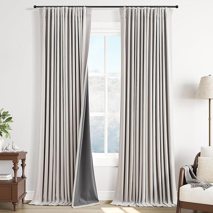 100% Blackout Linen Curtains 84 Inch Length 2 Panels Set Neutral Boho Farmhouse for Bedroom Windows Living Room Darkening Thermal Insulated Drapes Beige Cream Ivory 7ft Long Back Tab Pleated Pocket