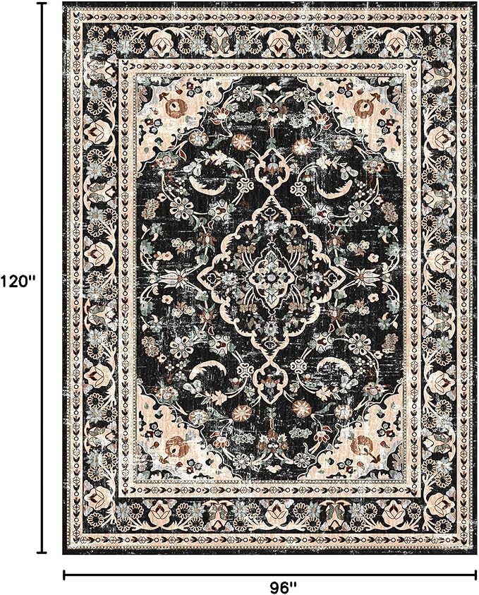 Vhong Black and Brown Area Rugs Boho Washable Vintage Modern Neutral Large Carpet 8×10 High Traffic Rugs for Dinning Room Living Room Bedroom Farmhouse Non Slip
