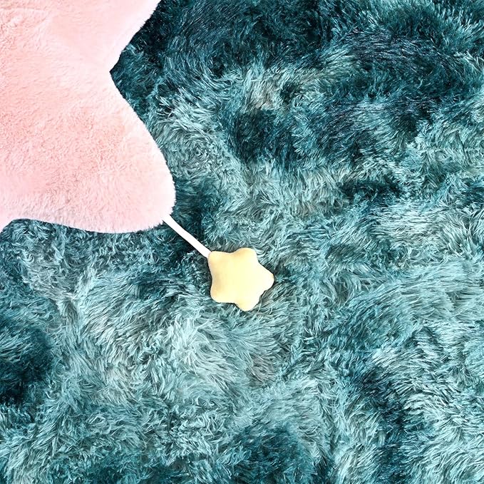 DweIke Fluffy Peacock Blue Runner Rugs for Bedroom, 2x6 Feet Soft Plush Long Runners for Girls Boys Kids, Non-Slip and Machine Washable Bedside Rug, Small Throw Carpet for Hallway Rooms Decor