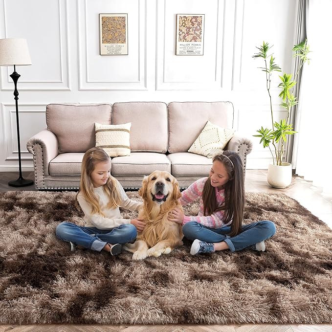 Brown Area Rugs 9x12 Living Room - Super Soft Fluffy Rug Non Slip Large 9 by 12 Area Rug for Bedroom Washable