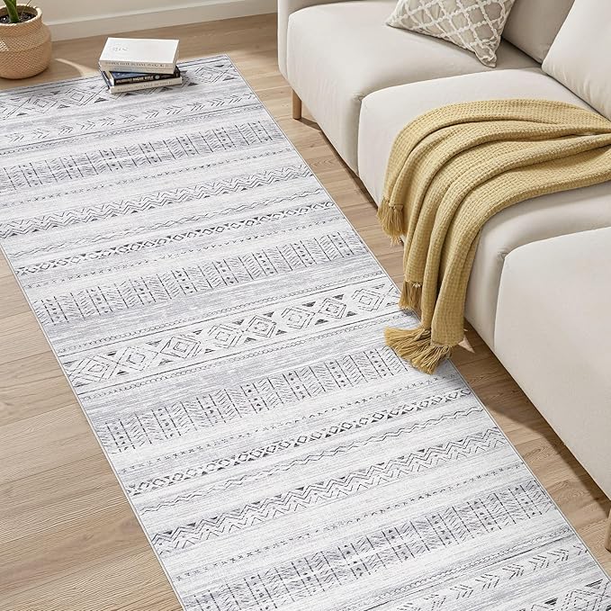 Area Rugs for Living Room Washable Living Room Rug Soft Neutral Indoor Floor Carpet Non-Slip Stain Resistant Modern Boho Rugs for Bedroom Dining Room Kids Room Nursery Office Home Dark Grey