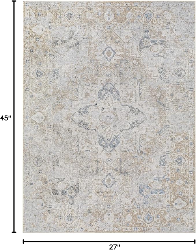 Mark&Day Washable Rugs, 2x4 Moya Traditional Hickory Area Rug, Brown Grey Beige Carpet for Living Room, Bedroom or Kitchen (2'3" x 3'9", Machine Washable)