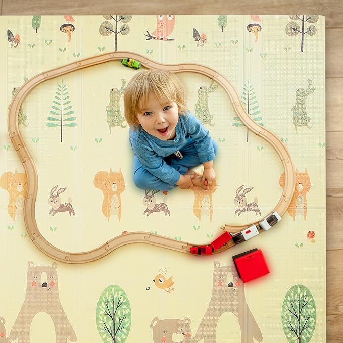 Bammax X-Large 78" x 70" x 0.4" Waterproof XPE Foam Baby Play Mat + Travel Bag | Waterproof, Reversible & Foldable Padded Playmat | Baby Crawling Mat & Kids Play Mat – Maze & Bears