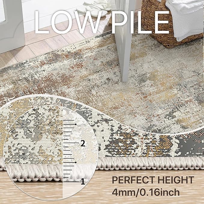 GENIMO 5x7 Area Rugs for Living Room, Machine Washable Rug Non Slip, Low Pile Ultra-Thin Lightweight Large Carpet, Abstract Modern Rugs for Bedroom, Dining Room, Office, Nursery, Brown/Grey
