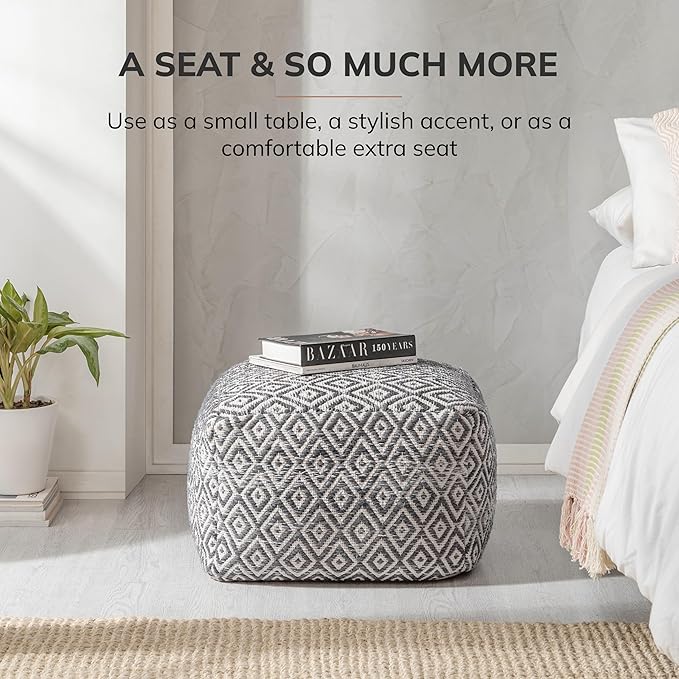 Anji Mountain 100% Handmade & Handcrafted Comfortable Home Décor Pouf Ottoman Footrest for Living Room, Bedroom, Nursery, Kidsroom, Patio Furniture - (22" x 22" x 16" - Charcoal)