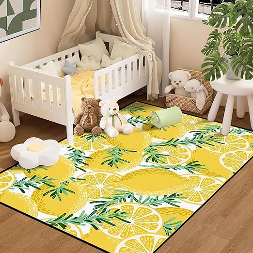 Lemon Rug Yellow Area Rugs for Bedroom Dorm Living Room Lemon Tree Throw Rug Floor Mat Pad Doormat Carpet, 3' x 5'(90 x 160cm)