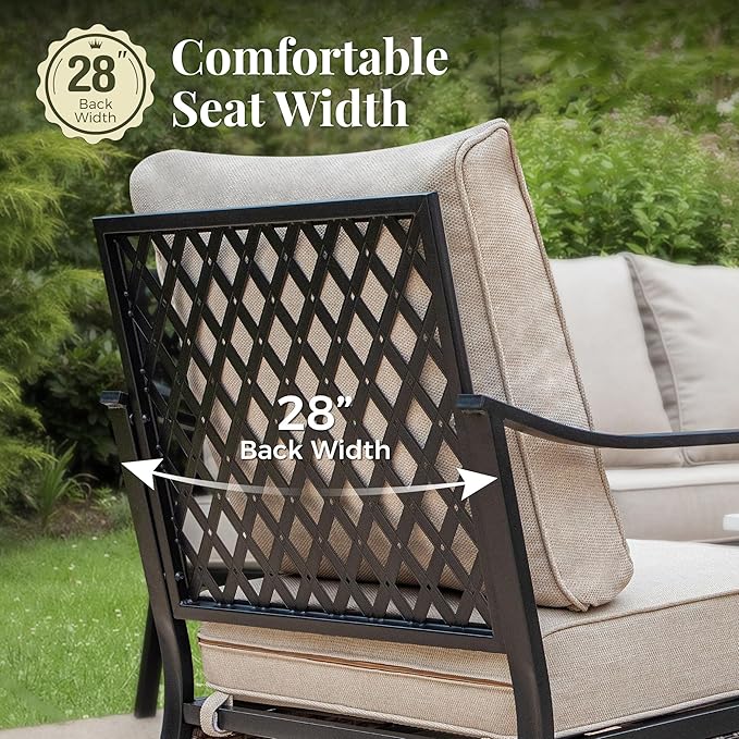 Outdoor Patio Leg Sofa Chairs Set of 2 Steel Frame Porch Furniture with Deep Seating and 5.75" Cushions for Lawn Backyard Deck, Beige