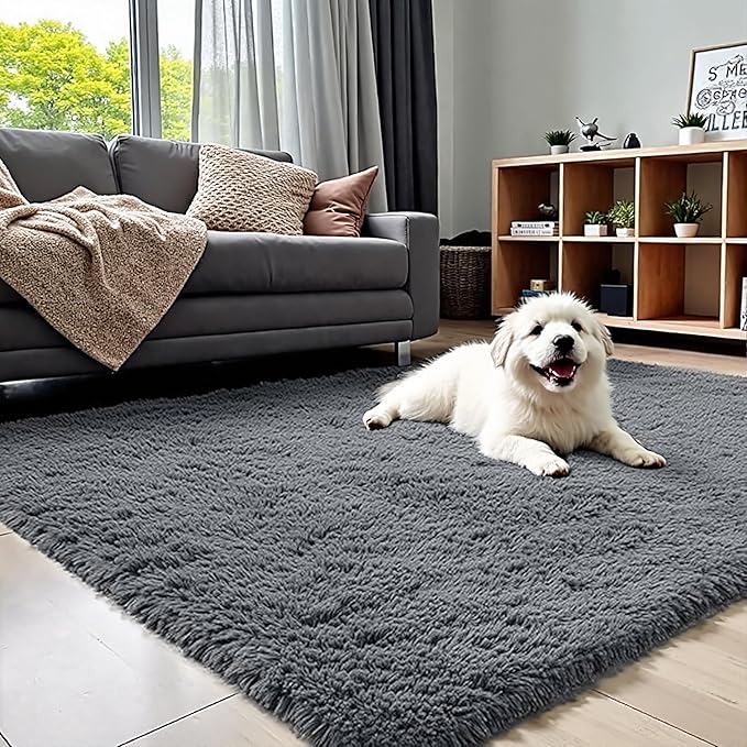 4x6 Area Rug for Living Room, Modern Grey Super Shag Shaggy Soft Washable Fluffy Rugs Indoor Fuzzy Carpet for Bedroom Home Dorm Aesthetic Decor