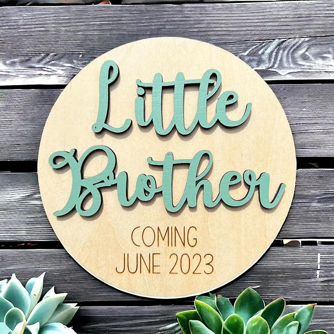 Baby Coming Soon Announcement Personalized Sign with date, Pregnancy Announcement plaque, maternity photo prop, Baby Announcement Sign (Little Brother/Sister)