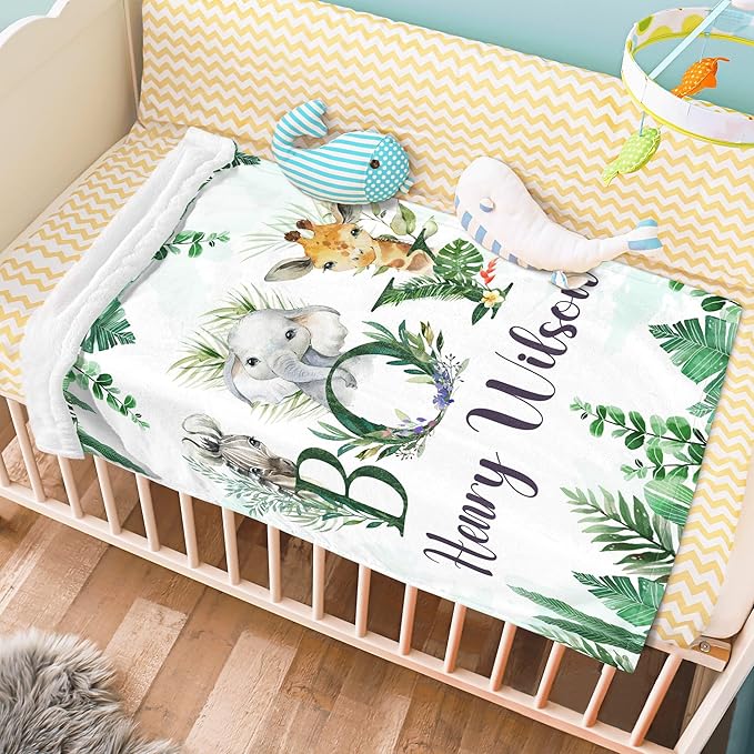 J&SBGFT Personalized Baby Blanket for Boys, Custom With Name, Receiving for Toddlers Kids Nursery Stroller Crib Decor Throw 30"x40", Color16