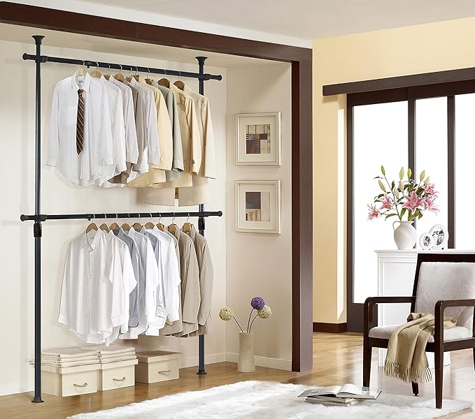 PRINCE HANGER Heavy Duty Adjustable Garment Rack – One-Touch System for Easy Assembly, 352 LBS Load Capacity Freestanding Metal Wardrobe Closet Rack, Width & Height Adjustable (Model PHUS-0022)