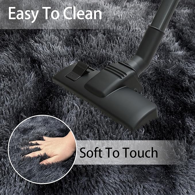 8 ft Round Fluffy Large Black Rug for bedroom,Tie Dyed Furry Round Carpet Non Slip Fuzzy Shaggy Plush Circle Big Area Rug for living room Room Nursery Room Playroom Kids Room Home Decor Washable