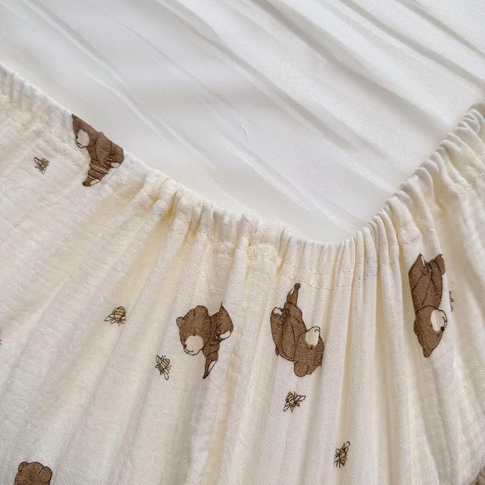 BuLuTu Muslin Cotton Crib Sheets Neutral Baby Boys Girls, 2 Pack Fitted Sheets for Standard Mattress 52"x28", Cute Animal Print Toddler Bed Sheet Nursery Decor, Bear & Duck