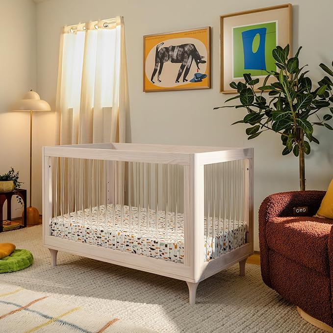Babyletto Lolly 3-in-1 Baby Crib Convertible to Toddler Bed & Daybed, GREENGUARD Gold Certified, 4 Adjustable Heights, Includes Toddler Conversion Kit, Made of 100% Solid Wood - Washed Natural/Acrylic