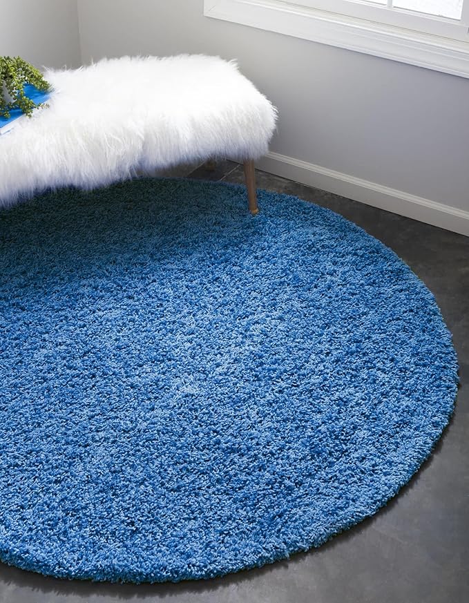 Unique Loom Solid Shag Collection Area Rug (5' Round Periwinkle Blue)