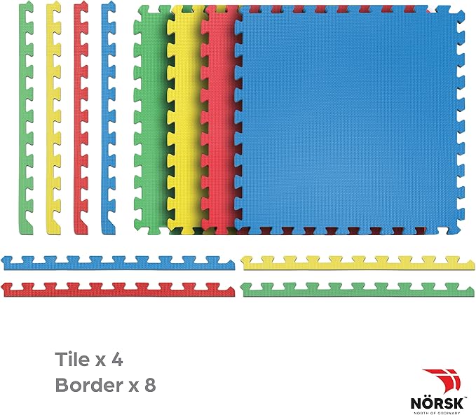 Norsk Reversible Kids Puzzle Play Mats 1/2" Thick EVA Interlocking Foam Tiles (Multicolor/Black 20 Tiles - 80 sq. Ft. 1/2" Thick)