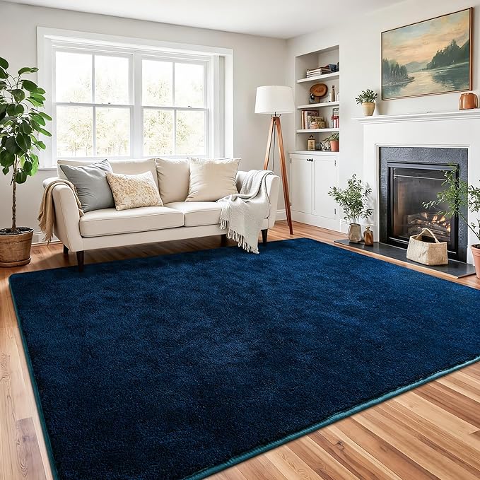 Chicrug 4x6 Minimalist Washable Area Rugs for Bedroom Living Room Classroom, Modern Soft Memory Foam Rug for Kids Nursery, Low Plie Indoor Carpet for Dorm Dining Office Bedside Room Decor, Navy Blue