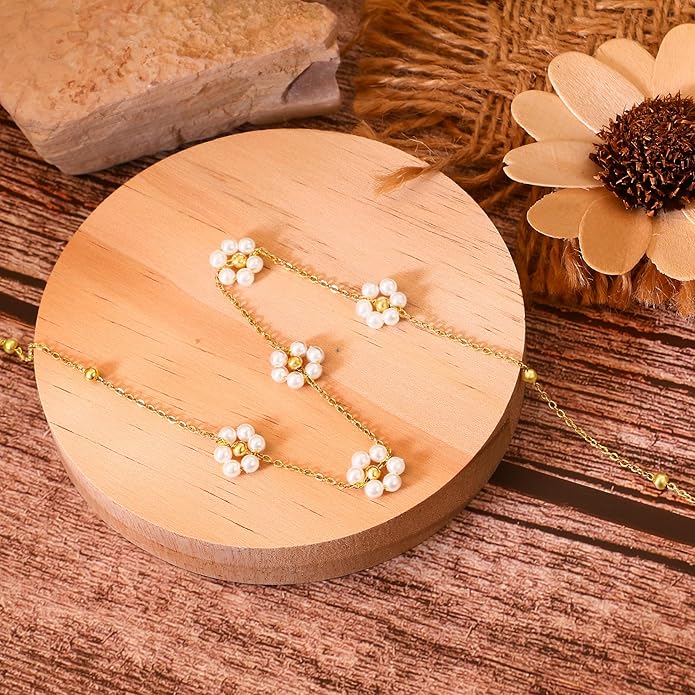 SmileBelle Pearl Necklaces for Women, Daisy Pearl Choker as Christmas Stocking Stuffers for Teens, Silver Daisy Pearls Jewelry Trendy Stuff Birthday Gifts 3 Pearls White Necklace as Wedding Jewelry