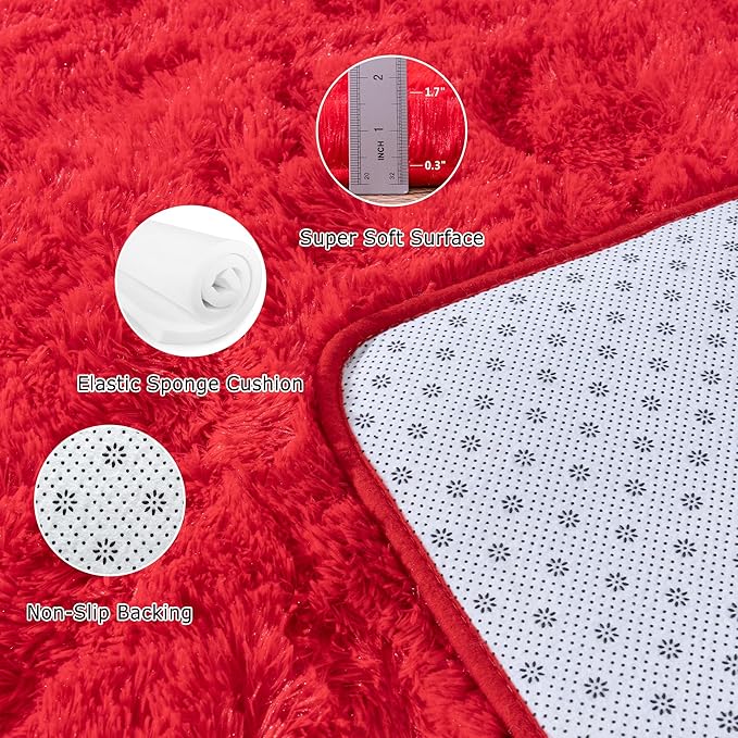 Area Rug 6x9 for Living Room Anti Slip - Fluffy Rug for Bedroom Washable - 6 by 9 Carpet Fuzzy Rugs Indoor Red
