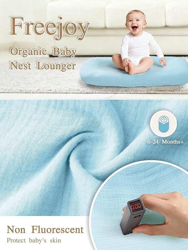 Freejoy Baby Lounger for Newborn, Portable Baby Nest, Soft Cotton Breathable Washable Infant Lounger for Home and Travel (Blue)