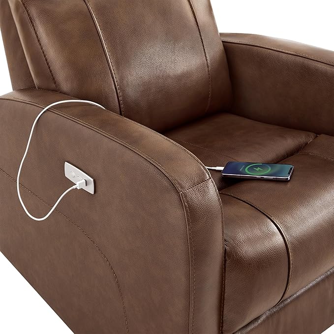 CHITA Genuine Leather Power Swivel Glider Recliner Chair for Adults, FSC Certified Electric Nursery Rocker Recliner Chair for Living Room, Light Brown
