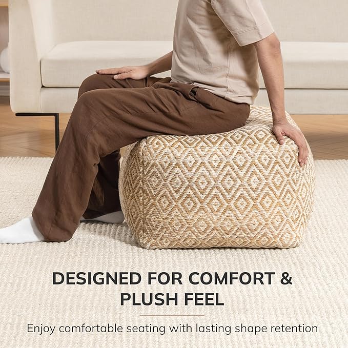 Anji Mountain 100% Handmade & Handcrafted Comfortable Home Décor Pouf Ottoman Footrest for Living Room, Bedroom, Nursery, Kidsroom, Patio Furniture - (22" x 22" x 16" - Mustard)