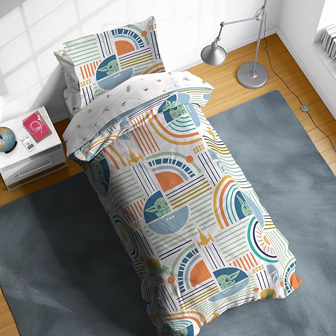 Sunny Side Up Kids Comforter Set Includes Sheets and Pillow Covers - Soft and Cozy Bed Set for Stylish Room Decor, Multicolor - The Mandalorian, 5 Piece Twin Size Bedding