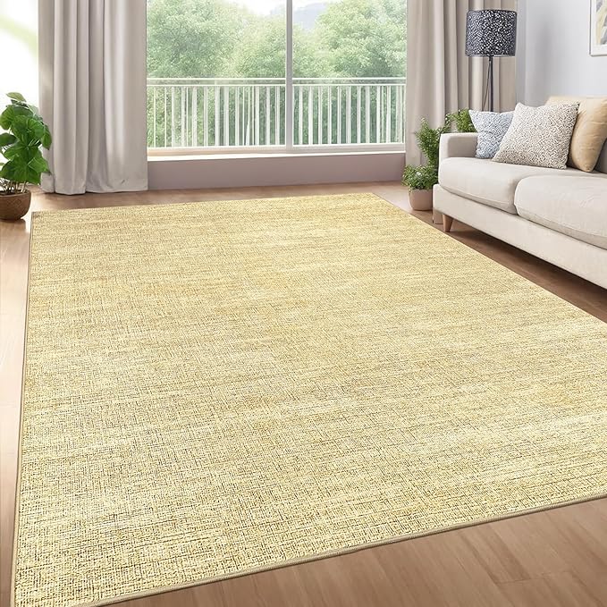 Area Rug 4x6 Washable Bedroom Rugs Non Slip Modern Solid Color Large Living Room Throw Carpet Low Pile Minimalist Kitchen Rug Plain Accent Rug Mat Classic Boho Area Rugs for Nursery Entryway, Tan