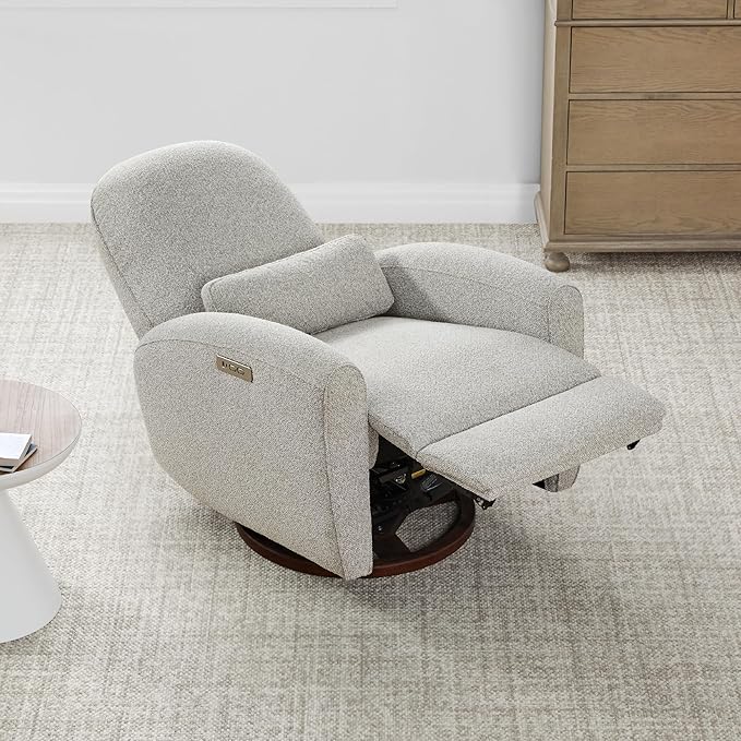 Watson & Whitely Swivel Glider Chairs, Nursery Rocking Chairs Power Recliner with Pillow Lumbar Support Charging Ports & Solid Wood Base for Living Room, Grey